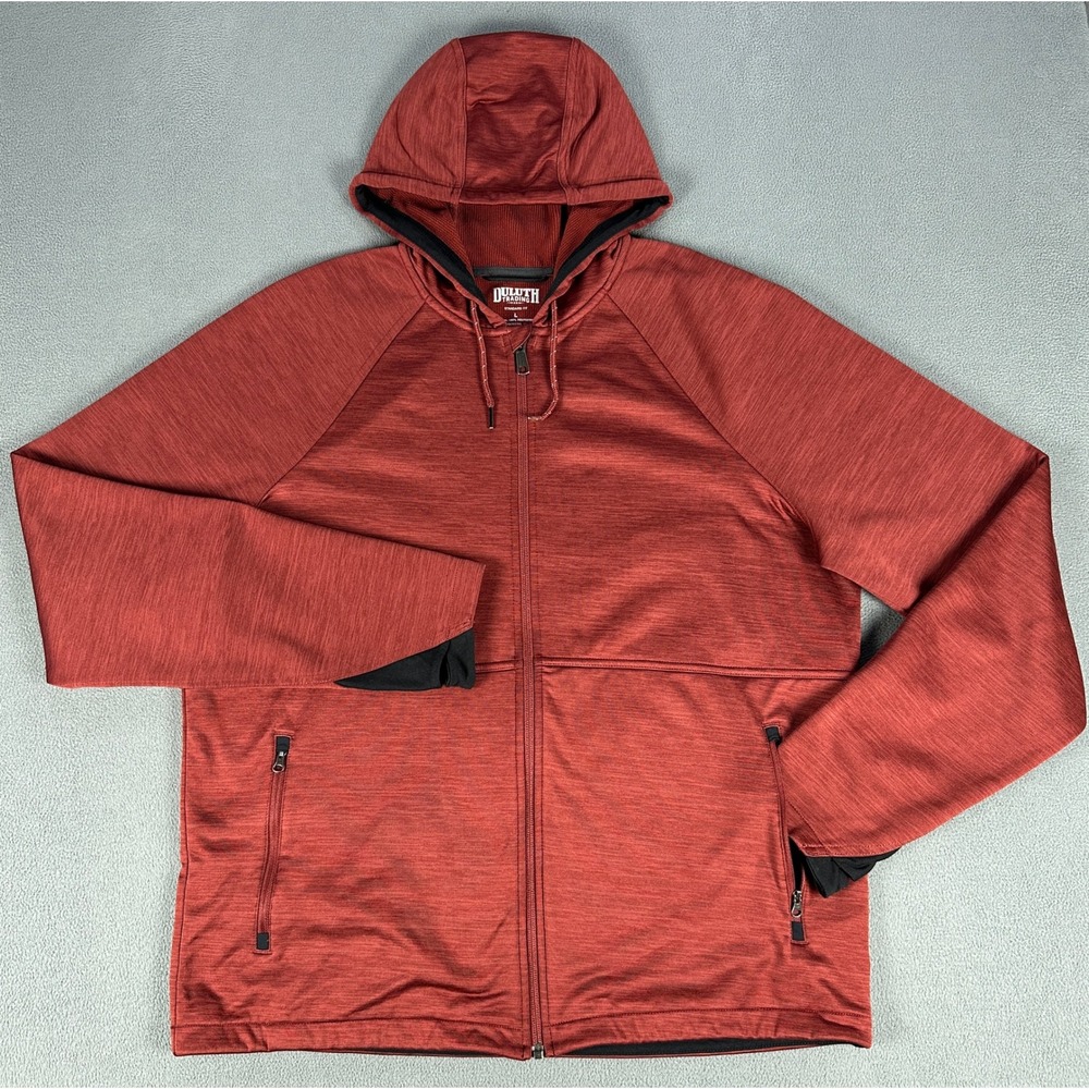 Duluth Trading Hoodie Jacket Mens Large Brick Red Snagstop Full Zip Grid Fleece